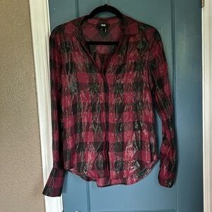 PAIGE plaid silk shimmer top